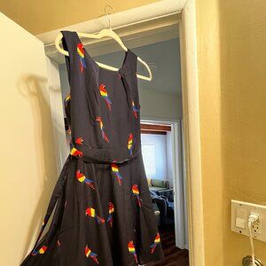 NWT: Navy Blue Macaw Dress with Tie